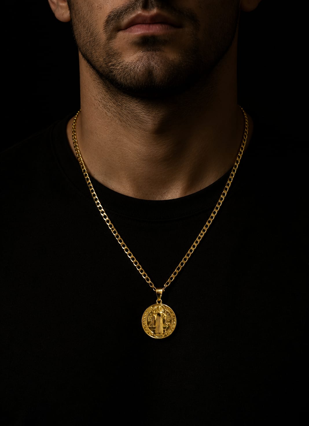 Cadena grumet con medalla de San Benito